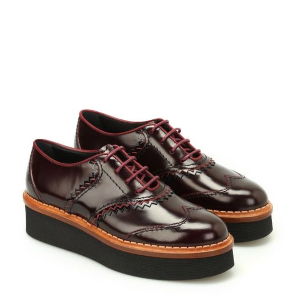 TOD’S Wingtip Patent Leather Platform Oxfords in RED